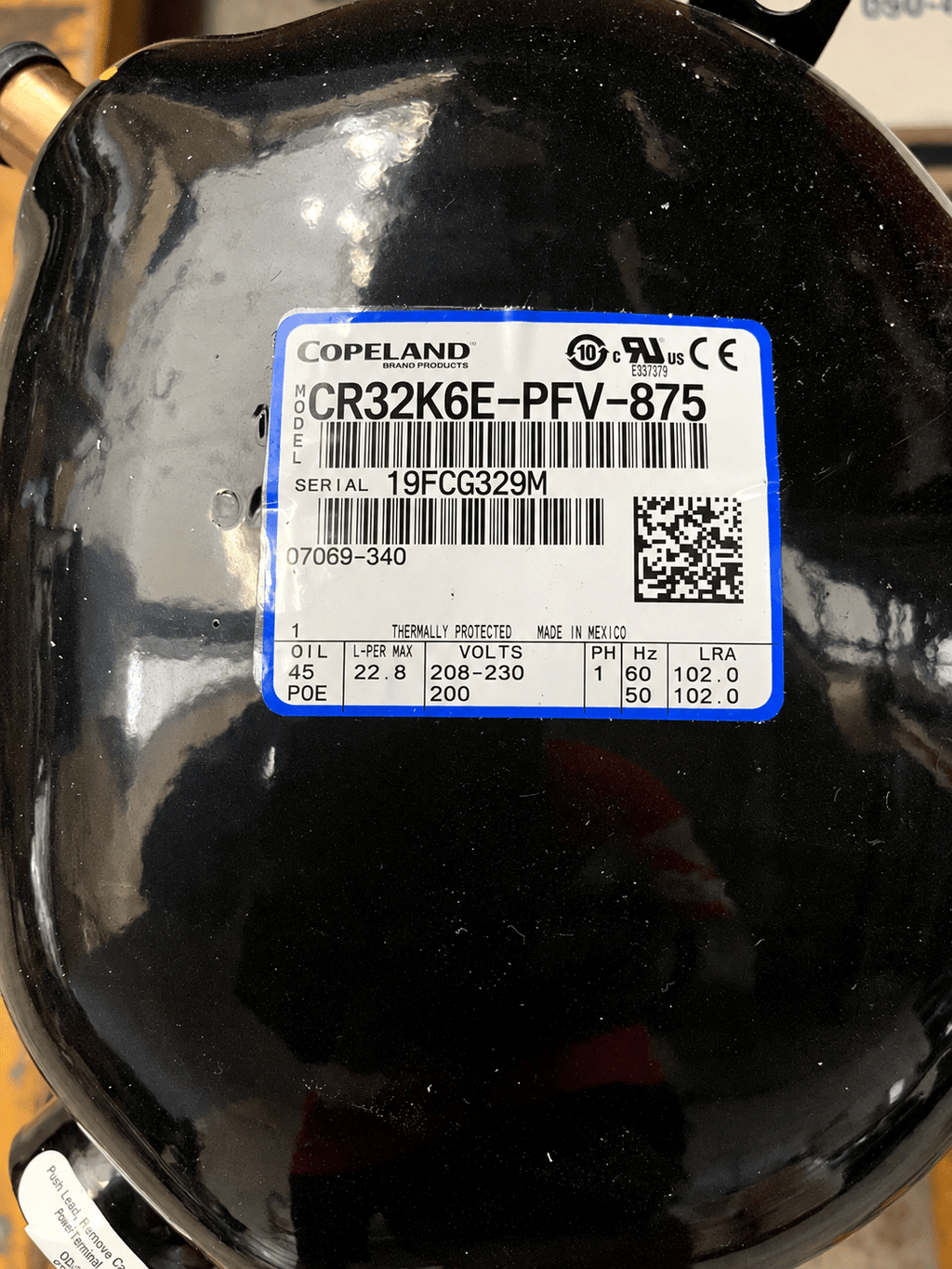 Copeland CR32K6E-PFV-875 Reciprocating Compressor | R-22 | 208/230V 1-Phase | 29,300 BTU - iComfort AC Supply