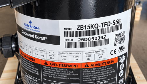 Copeland ZB15KQ-TFD-558 Scroll Compressor | R-22 | 460V 3-Phase | High Temp | 23,700 BTU - iComfort AC Supply