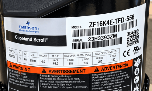 Copeland ZF18K4E-TFD-556 Scroll Compressor | LBP | 400V/415V 3-Phase 50Hz | 6HP | European - iComfort AC Supply