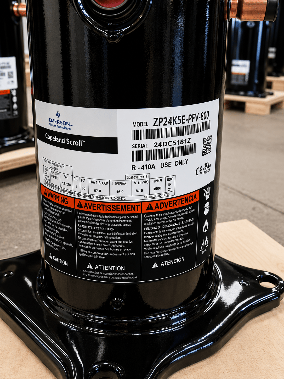 Copeland ZP24K5E - PFV - 800 Scroll Compressor | 2 Ton | R - 410A | 208/230V 1 - Phase | 24,000 BTU - iComfort AC Supply