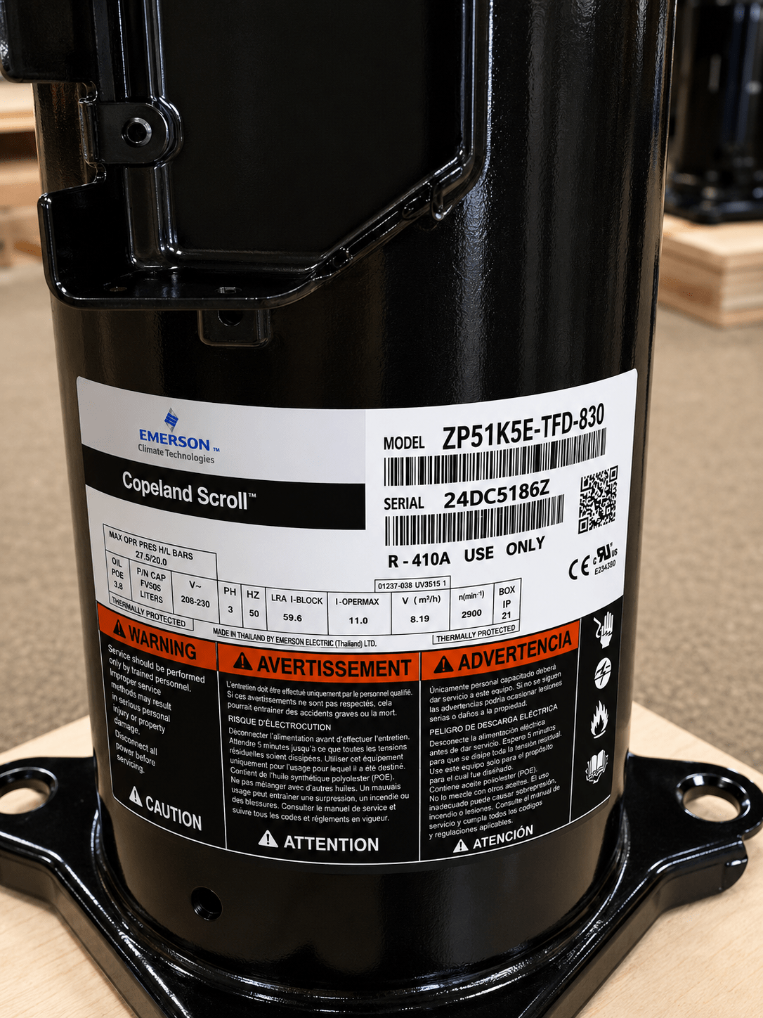 Copeland ZP51K5E - TFD - 830 Scroll Compressor | 4 Ton | R - 410A | 460V 3 - Phase | 52,300 BTU - iComfort AC Supply