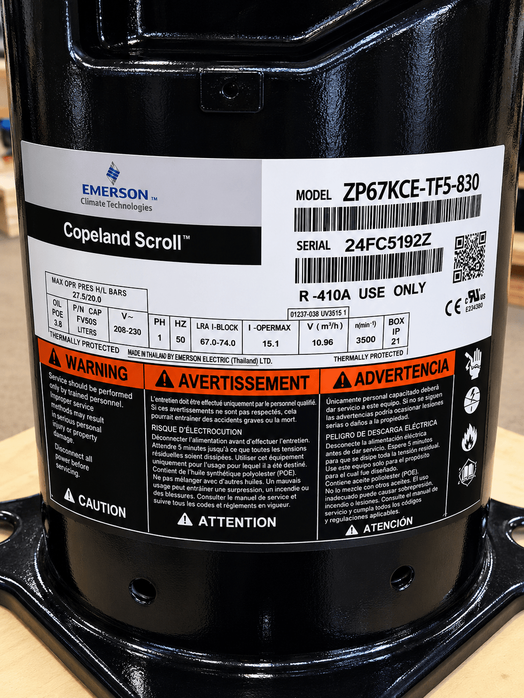 Copeland ZP67KCE - TF5 - 830 Scroll Compressor | 5.5 Ton | R - 410A | 200/230V 3 - Phase | 67,500 BTU | New - iComfort AC Supply