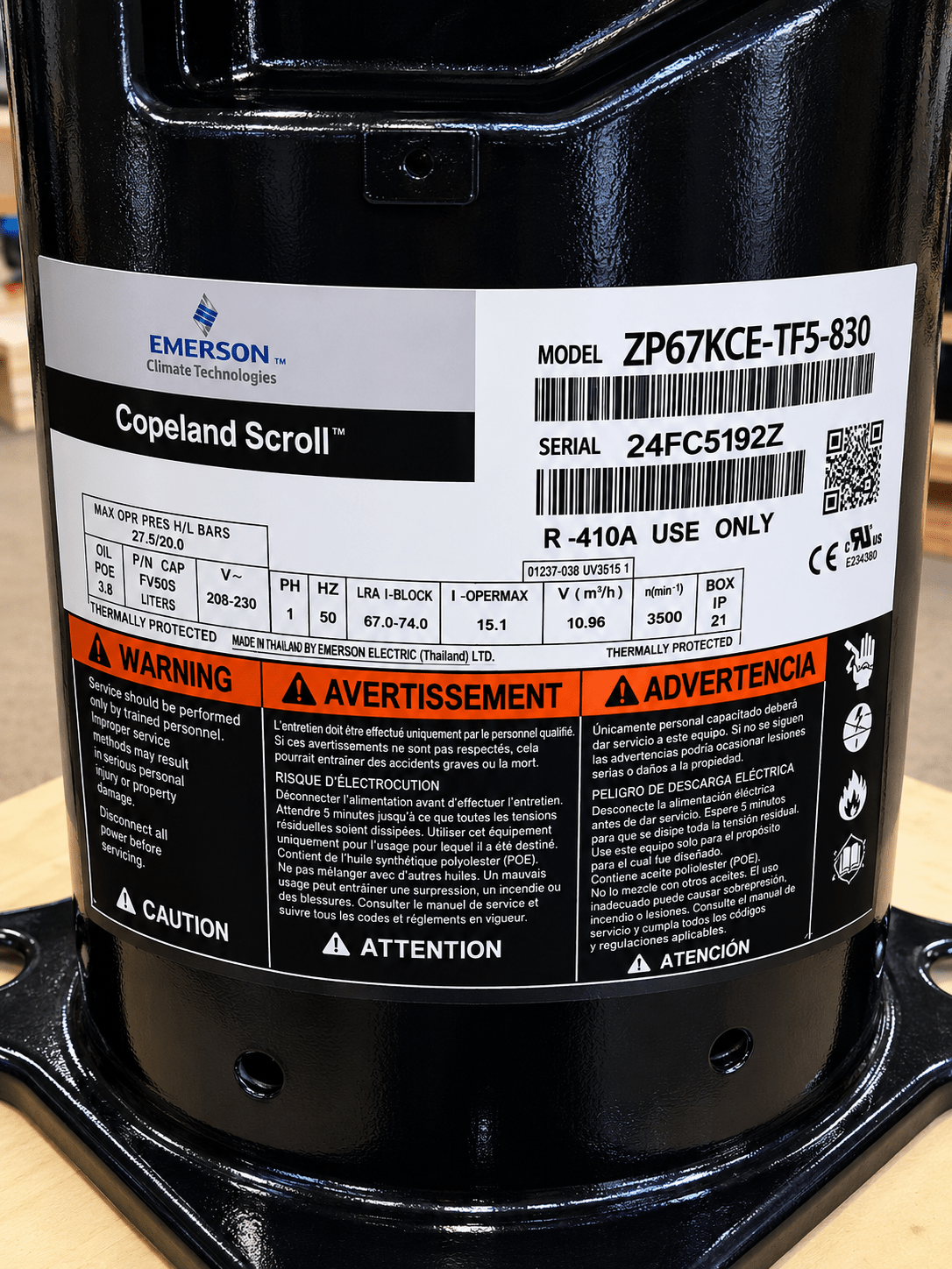 Copeland ZP67KCE - TF5 - 830 Scroll Compressor | 5.5 Ton | R - 410A | 200/230V 3 - Phase | 67,500 BTU | New - iComfort AC Supply