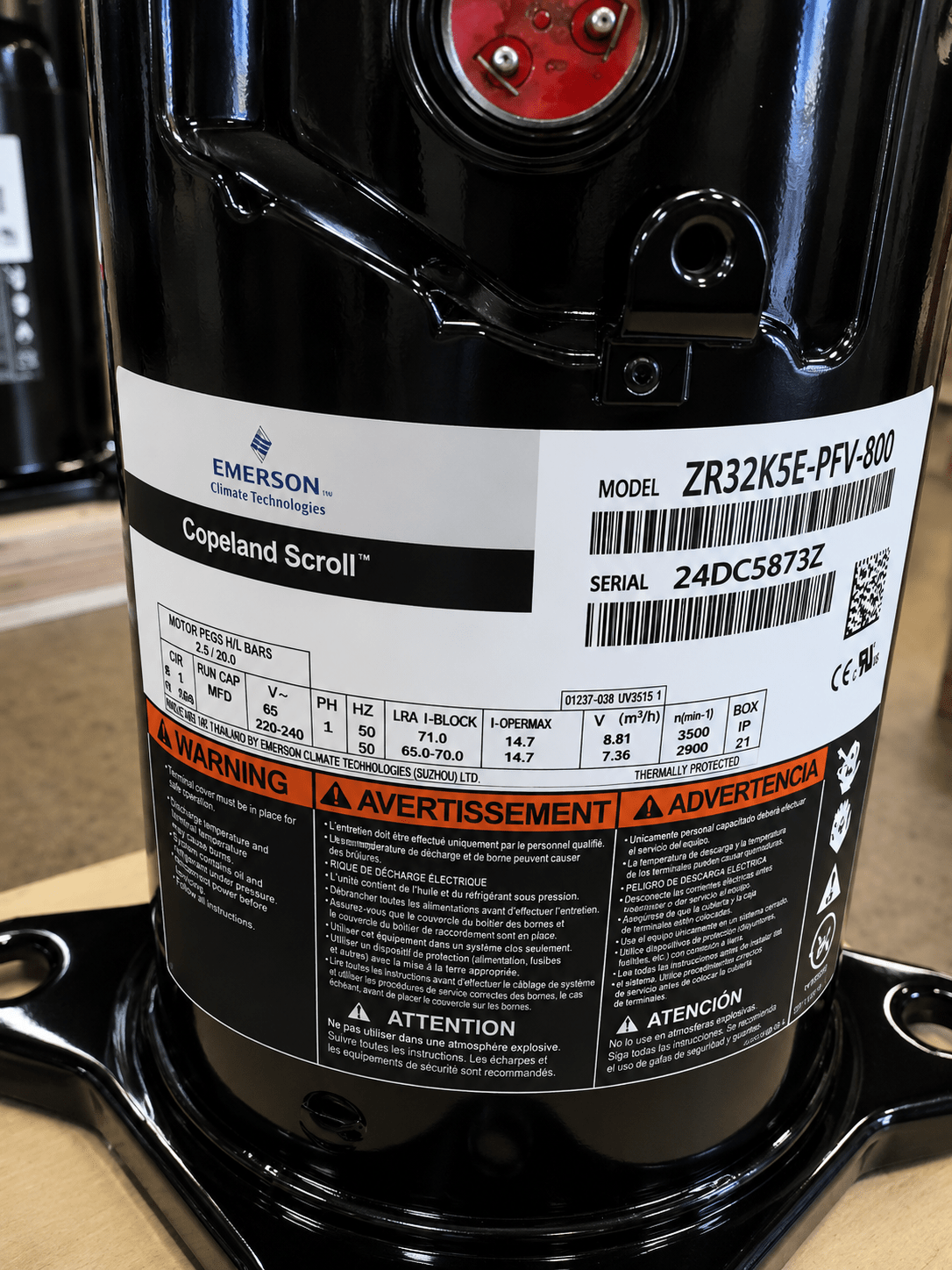 Copeland ZR32K5E - PFV - 800 Scroll Compressor | 2.5 Ton | R - 22 / R - 407C | 208/230V 1 - Phase | 31,300 BTU | New - iComfort AC Supply