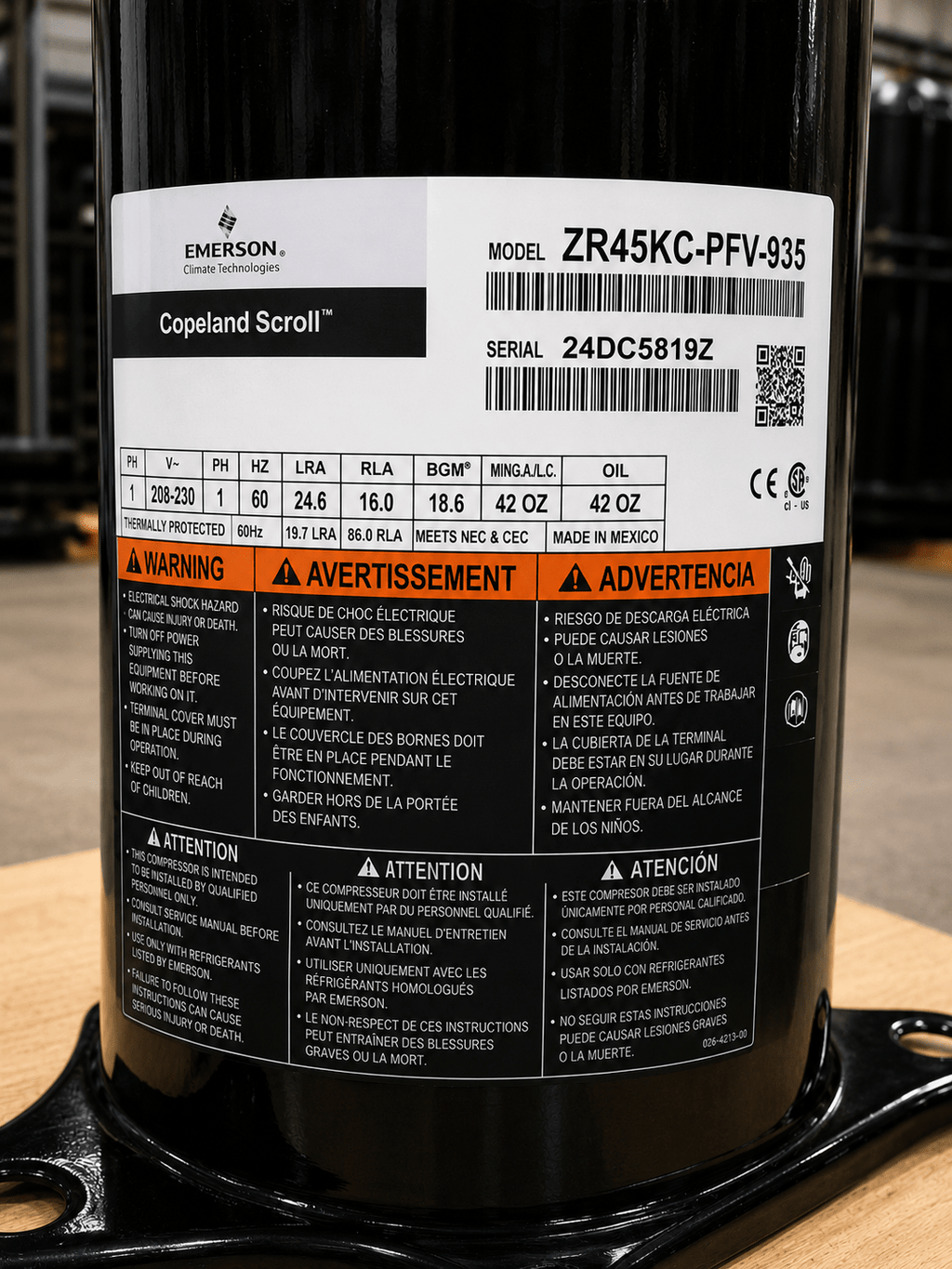 Copeland ZR45KC - PFV - 935 Scroll Compressor | 4 Ton | R - 22 | 208/230V 1 - Phase | 46,000 BTU | Service Replacement - iComfort AC Supply