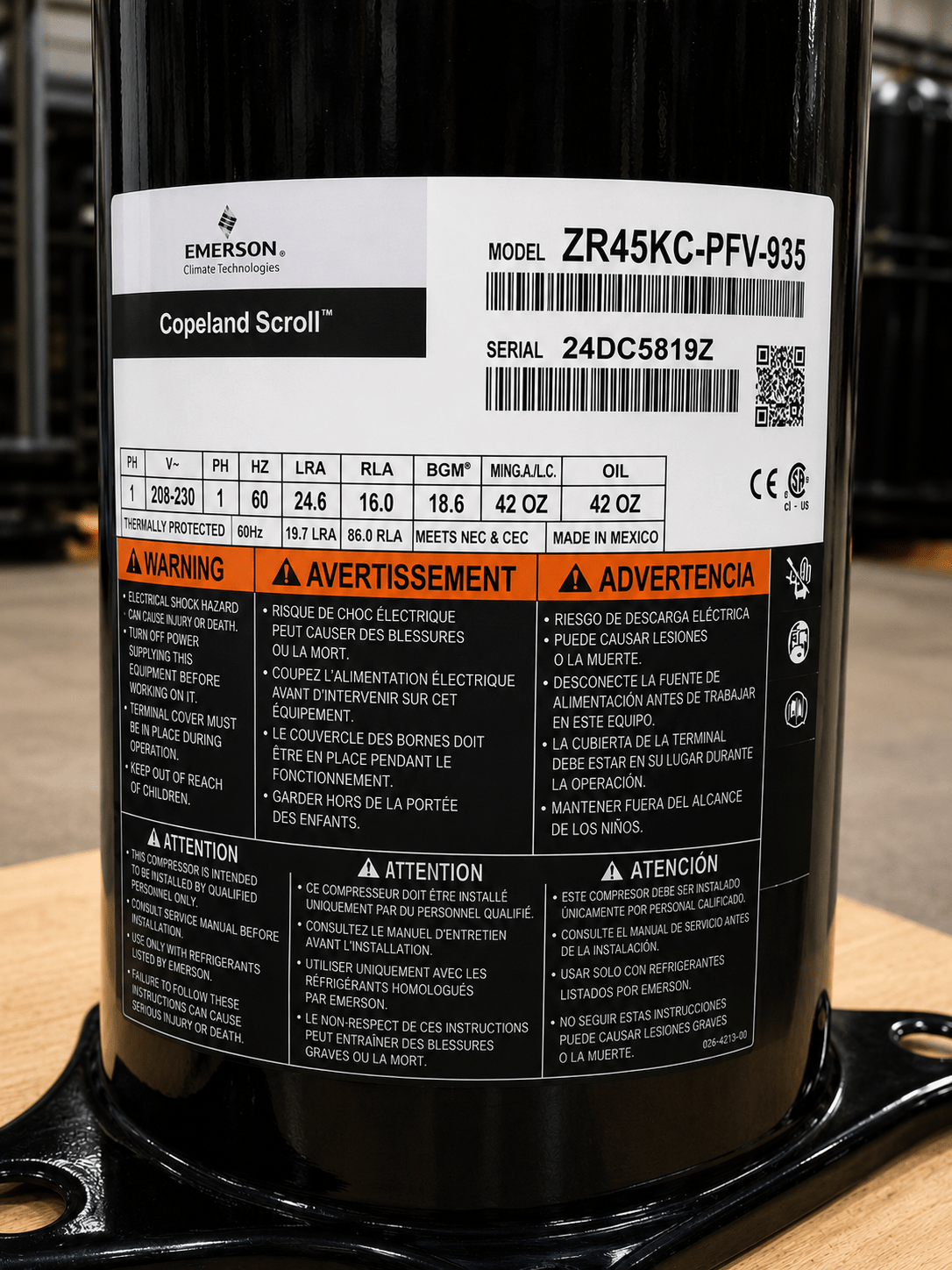 Copeland ZR45KC - PFV - 935 Scroll Compressor | 4 Ton | R - 22 | 208/230V 1 - Phase | 46,000 BTU | Service Replacement - iComfort AC Supply
